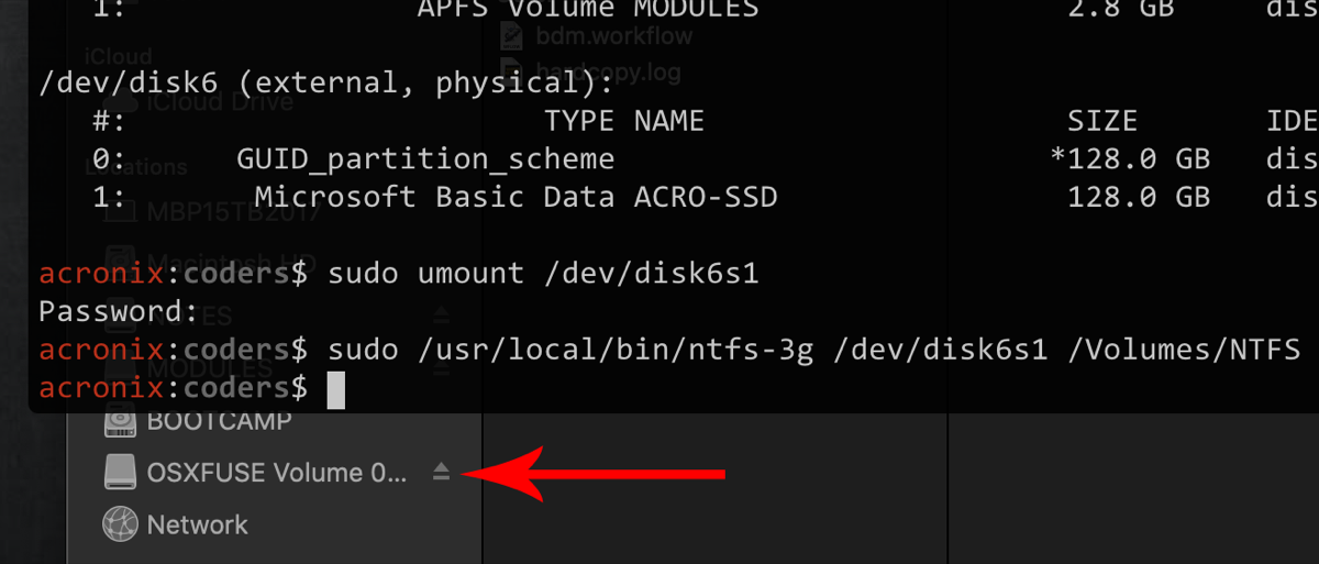 Manually Mounting NTFS Drive as R/W on MacOS