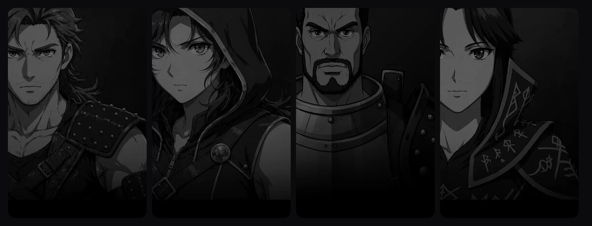 The four Jericho classes, hand-drawn: a Striker, an Infiltrator, a Bulwark and an Adept